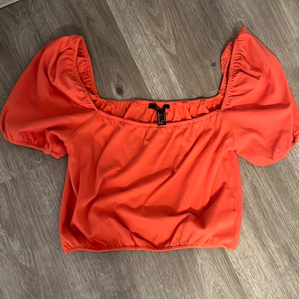 Orange puffed sleeve forever 21 crop top